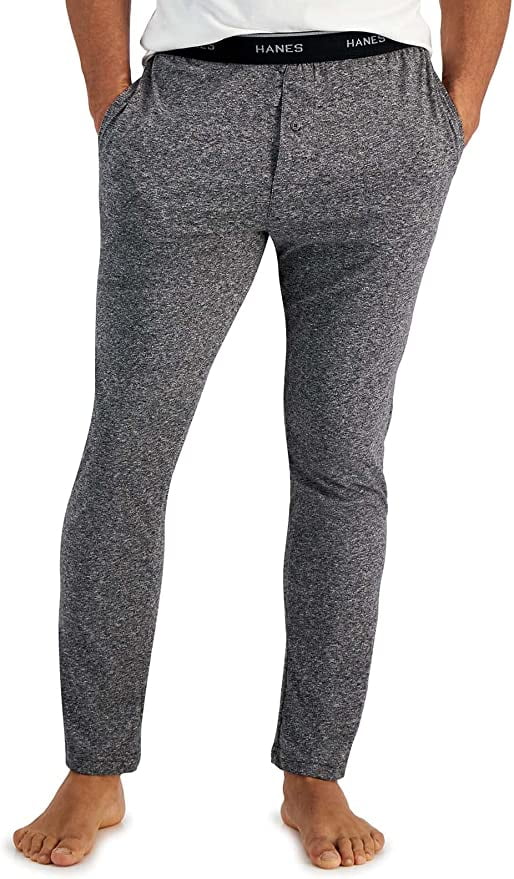 Hanes Men's Knit Pant with Elastic Waistband, Charcoal Grindle, Large