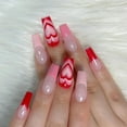 thumbnail image 1 of Apuakthei Uñas postizas de acrílico para el día de San Valentín, diseño exquisito de corazón rojo francés, decoración de uñas para mujeres y niñas, 24 piezas, 1 of 4