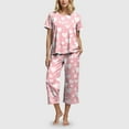 thumbnail image 4 of felwors Women's Capri Pajama Sets Floral Print Short Sleeve Sleepwear Top and Capri Pants 2 Piece Loungewear with Pockets Light Pink, M, 4 of 7