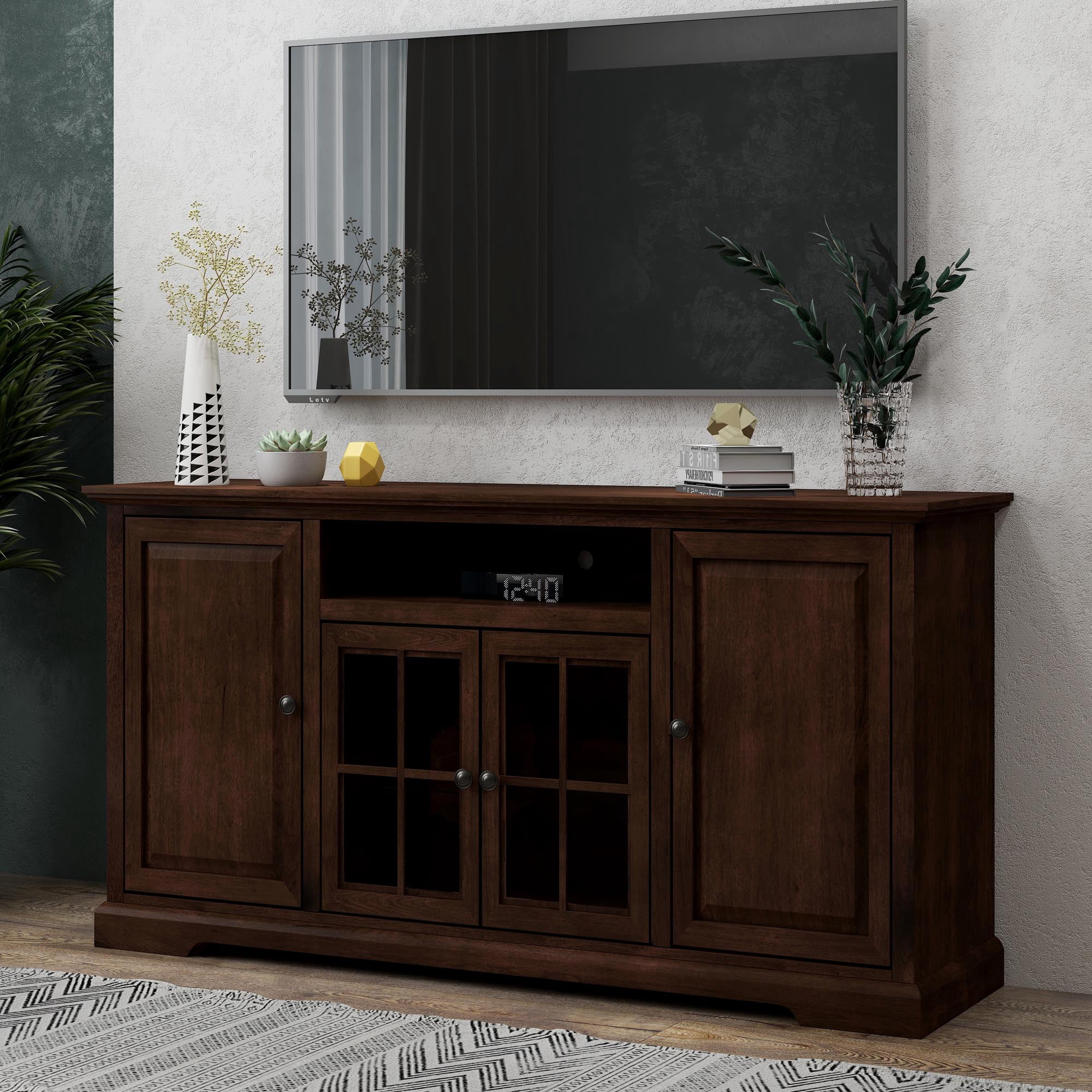 Bridgevine Home TV Stand for 75 Inch TV, Solid Wood Entertainment Center and Media Furniture