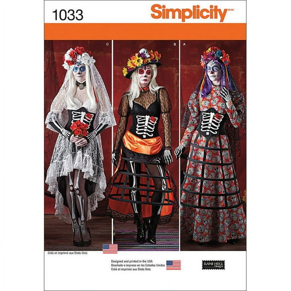 Simplicity Misses' Size 6-14 Day of the Dead Costumes Pattern, 1 Each