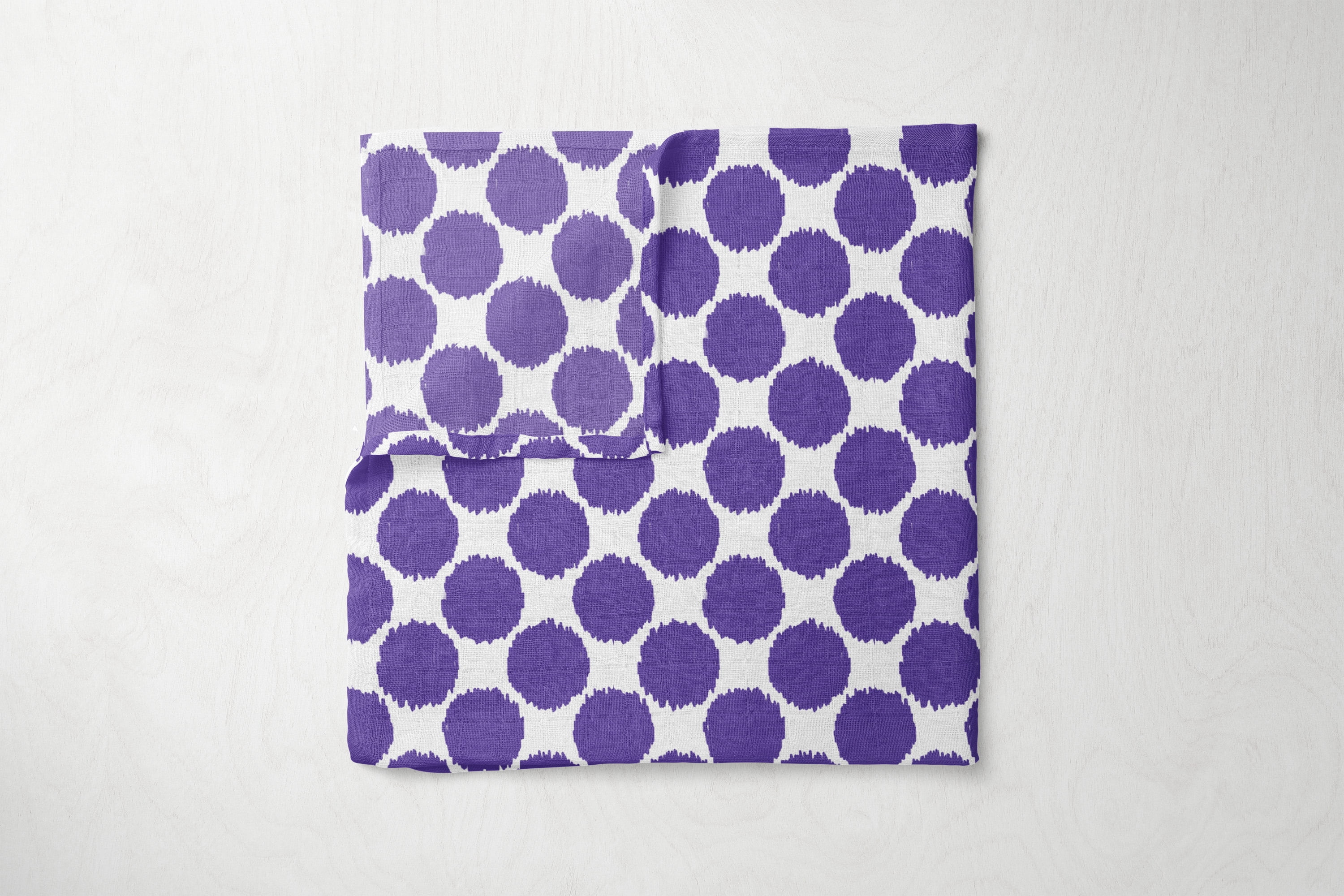 Bacati - Ikat Leopard/Dots/Damask 4-Piece Crib Bedding Set with 2 Muslin Swadling Blankets, Purple/Grey