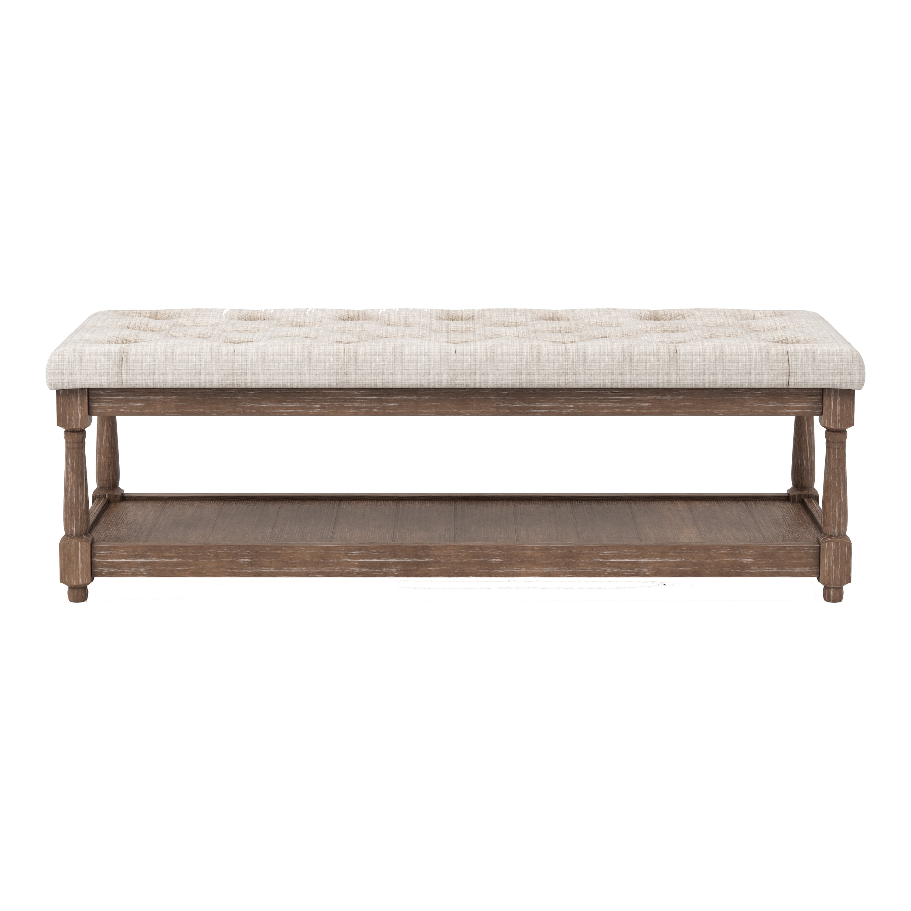 Furniture of America Nolling Wood and Tufted Beige Fabric Natural Tone Hallway Bench