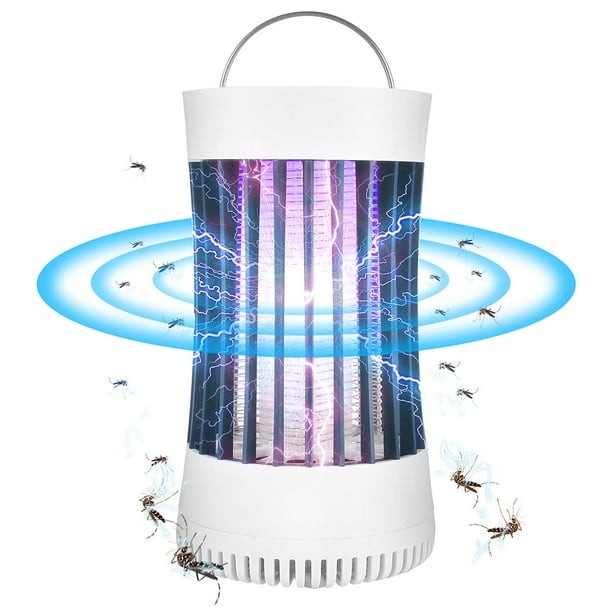 (Blanco) Lámpara electrónica portátil recargable para matar mosquitos y moscas, ideal para viajes de verano, campamentos al aire libre, patios, hogar y jardín.
