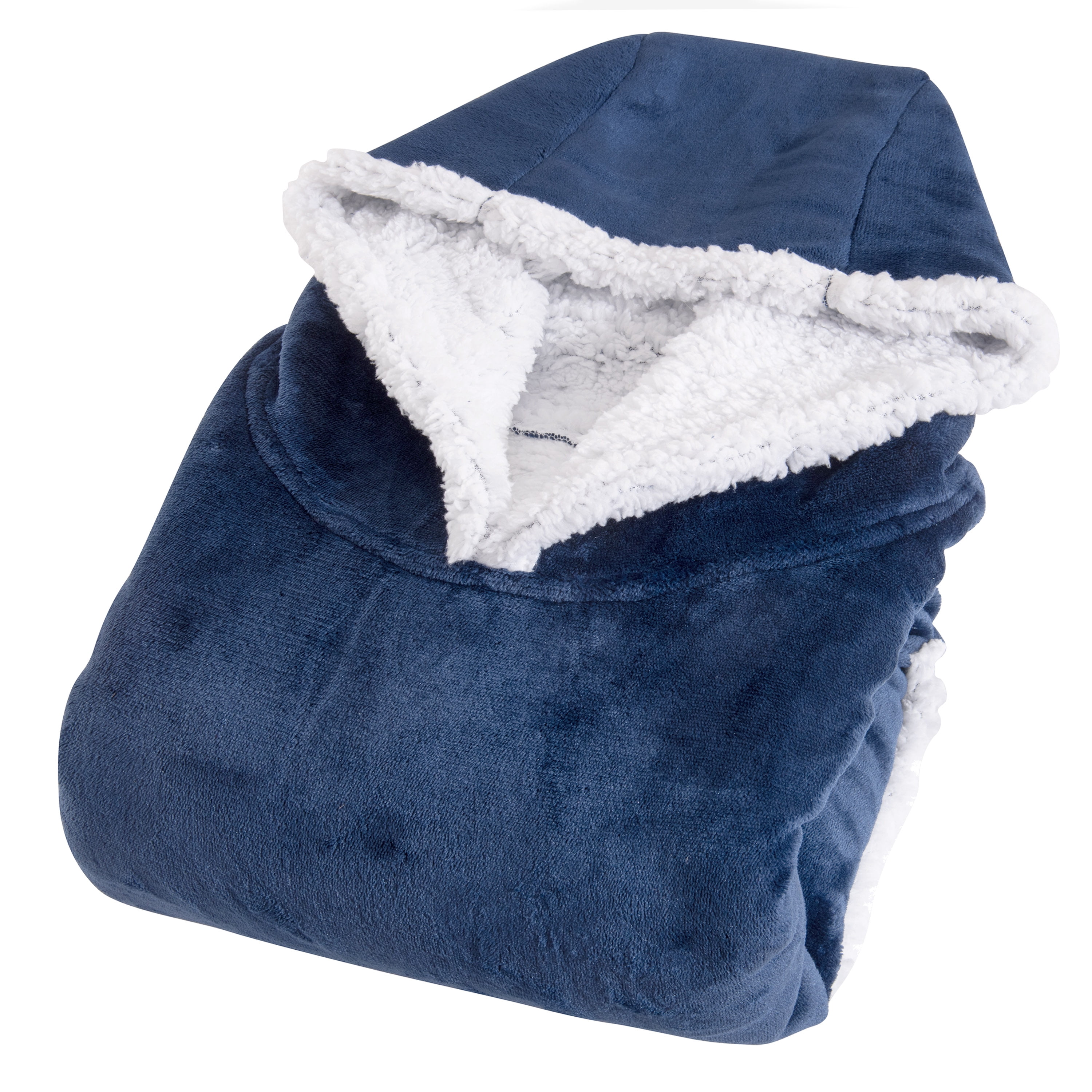 Mainstays Wearable Sherpa Hoodie Throw Blanket, One Size 35" x 33", Indigo