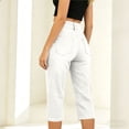 thumbnail image 6 of sdhkgrrt Women Plus Size Capri Denim Pants Elastic Waist Flowy Fashion Jeans Solid Casual Basic Cropped Pants Travel, White M, 6 of 8