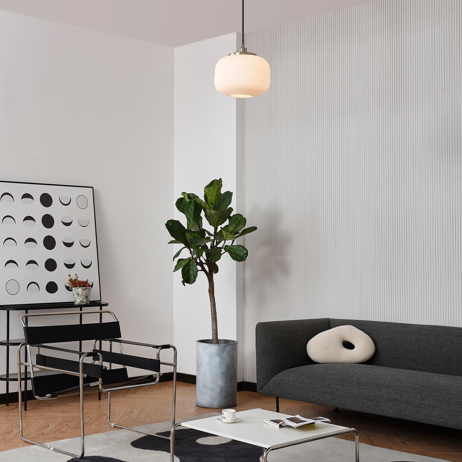 Novogratz x Globe Lily 1-Light Pendant Lighting, Matte Brass, Frosted Ribbed Glass Shade