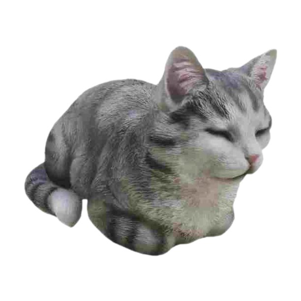 Estatua de gato durmiendo, figura de gatito, escultura de gato linda y novedosa realista, para césped Gris