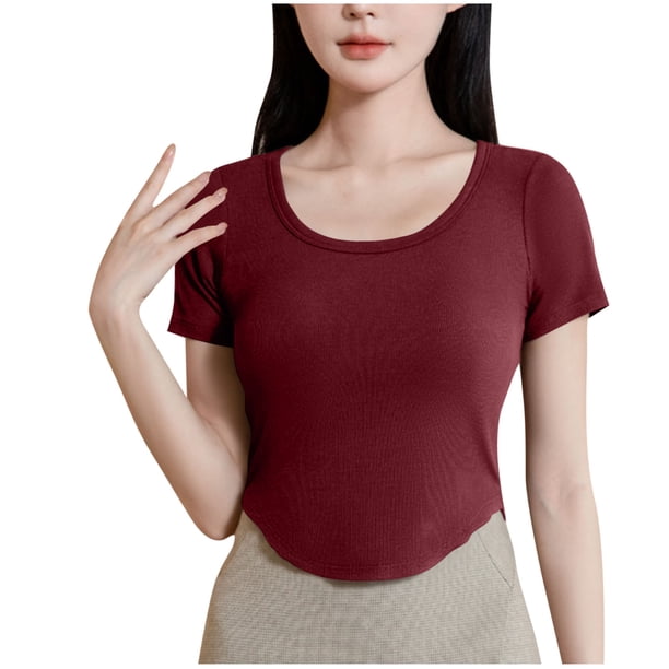 Tops de Manga Corta de las Mujeres Casual, Moda de Color Sólido, con la Almohadilla de Pecho Top de Pijama para las Mujeres