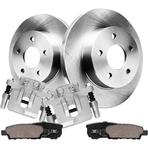 Detroit Axle - Rear Disc Brake Rotors Brake Pads Calipers with Bracket Replacement for Jeep Compass Patriot Chrysler 200 Sebring Dodge Avenger Mitsubishi Lancer