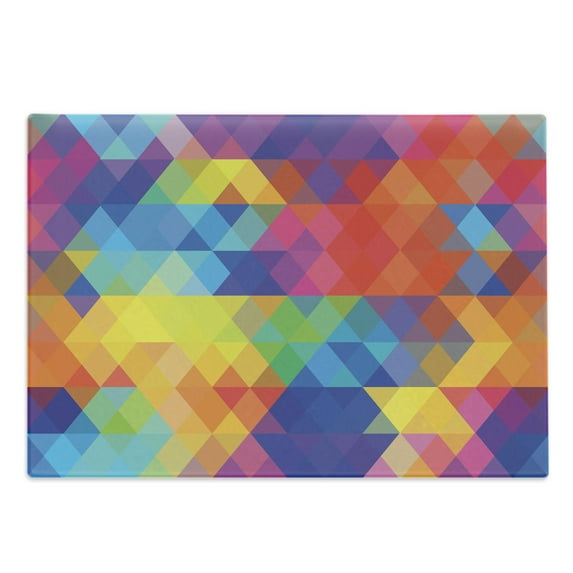 Digital Cutting Board, Abstract Colorful Image Mosaic Blurry Bee Hive Like Geometric Lines Image Art, Decorative Tempered Glass Cutting and Serving Board, Large Size, Multicolor, by Ambesonne