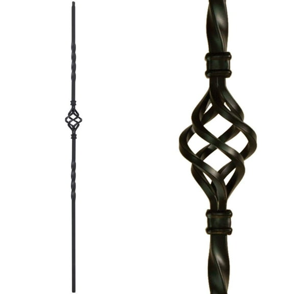 Single Basket Iron Balusters (Contractor Pack of 10) Real Satin Black not Matte or Flat Color - 1/2" x 44" Tall