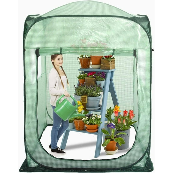 Pop Up Greenhouse Tent,Portable X-Large Walk-in Flower House ,Indoor Outdoor Gardening Plant Sunshine Room with PE Mesh Cloth Cover for Protecting Plant from Cold Frost & Birds
