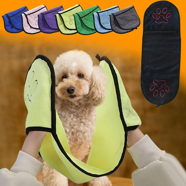 Meitianfacai Super Absorbent Dog Drying Towel, Machine Washable Pet Grooming Towel, Fast Drying, Soft, and Muddy Resistant, Unique Hand Pocket Design for Easy Grip