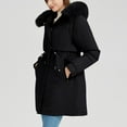 thumbnail image 4 of Parkas Jackets for Women Thicken Warm Faux-fur Tirm Hooded Long Parka Coat with Pockets Winter Puffer Outerwear (L, Black), 4 of 7