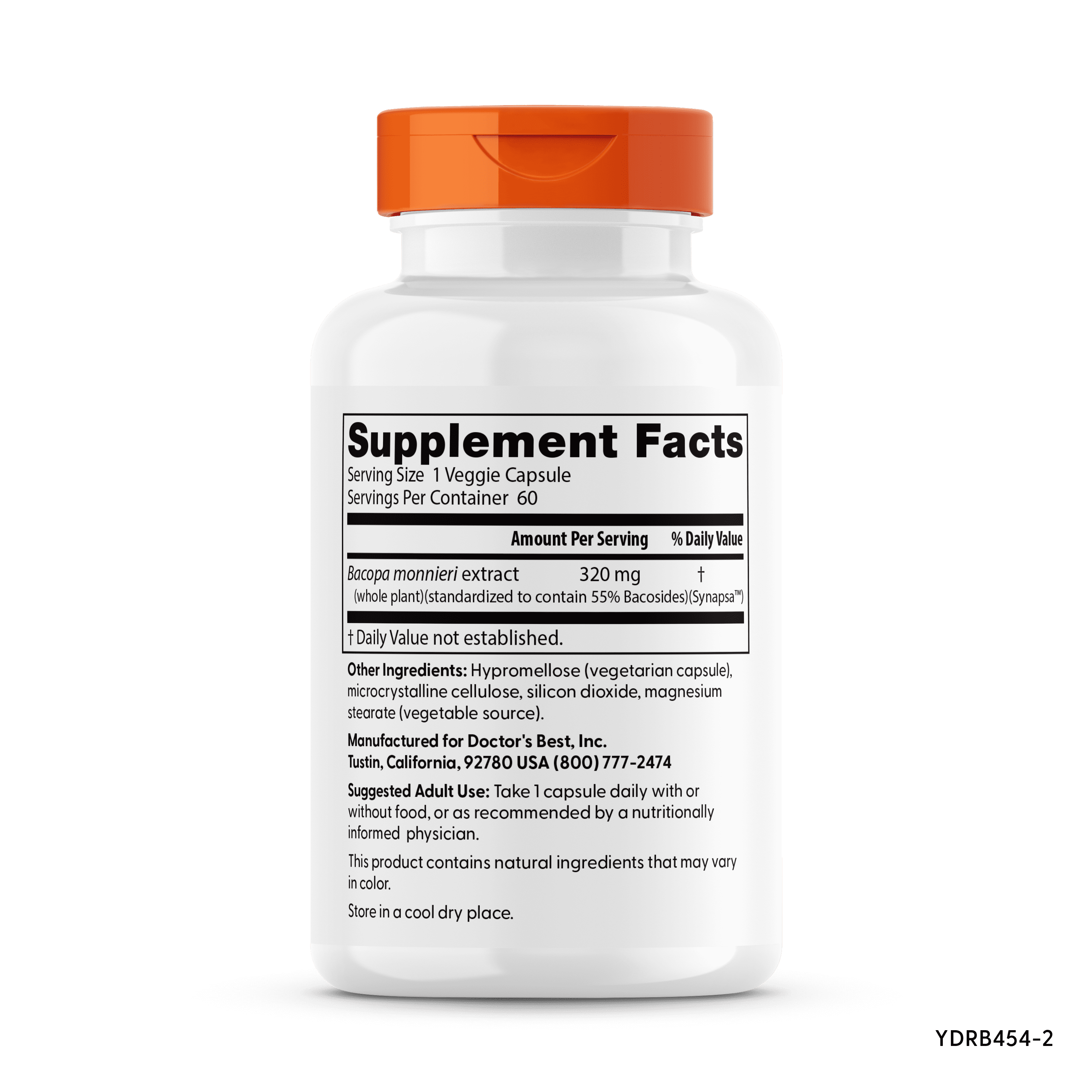 Doctor's Best Bacopa with Synapsa, Non-GMO, Vegan, Gluten Free, Soy Free, Helps Enhance Memory, 320 mg, 60 Veggie Caps