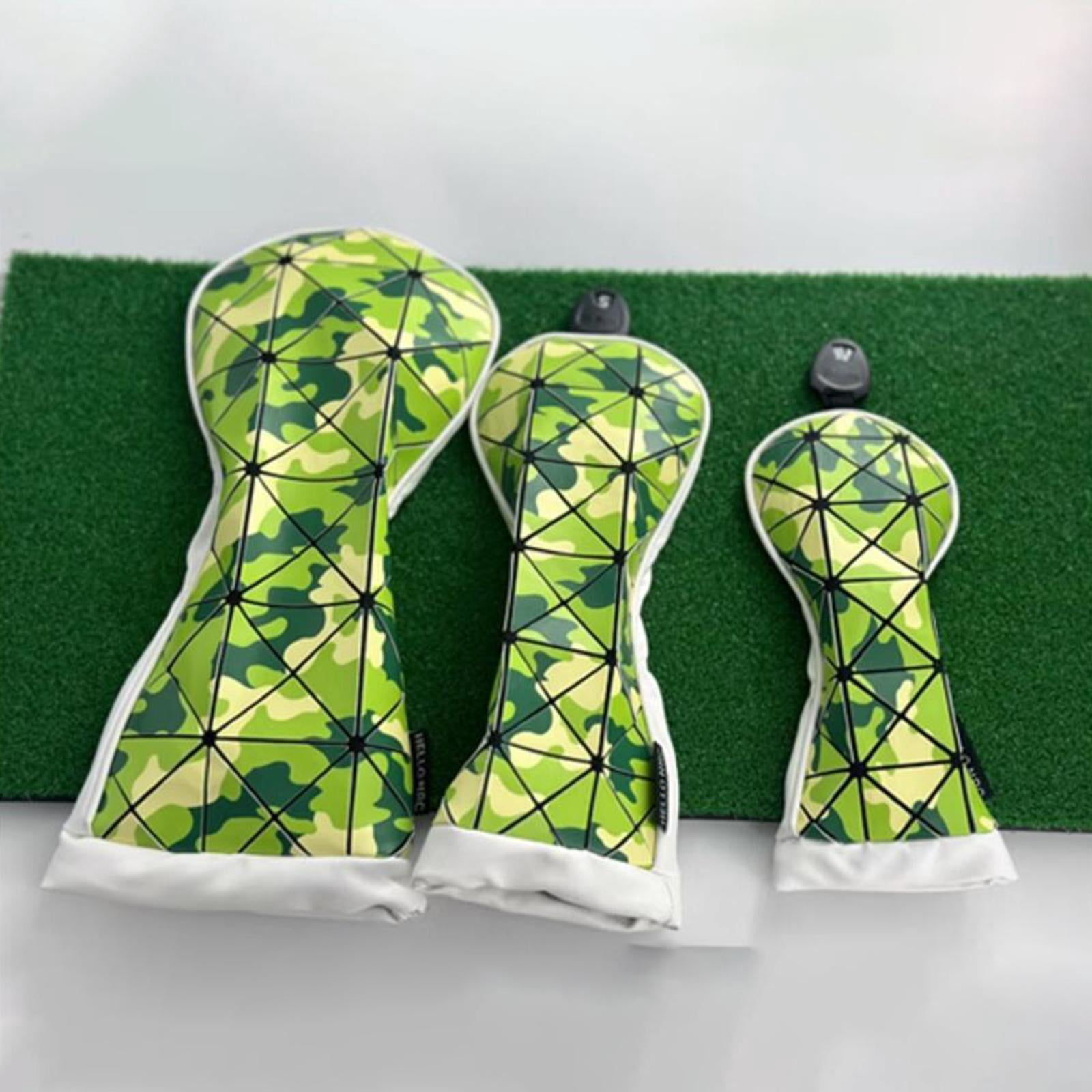 funtasica Golf Headcover Golf Club Head Covers PU Leather Long Neck Fairway Wood Cover Durable Golf Driver Head Covers Golfer Equipment 3pcs Green