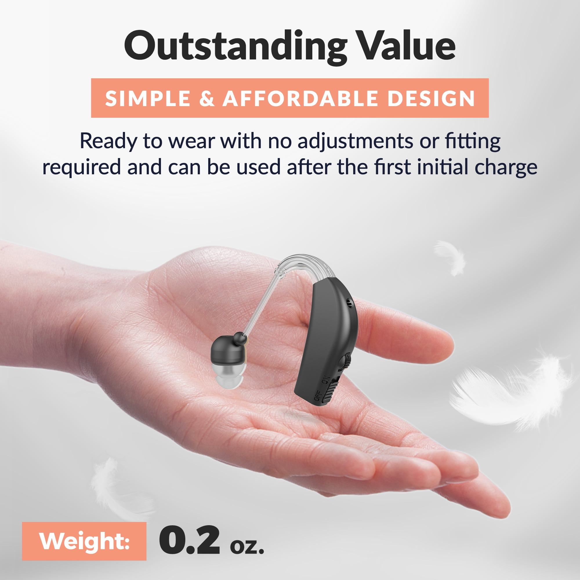MEDca Rechargeable Hearing Aid for Seniors, Personal Sound Amplifier, Black - Single Ear
