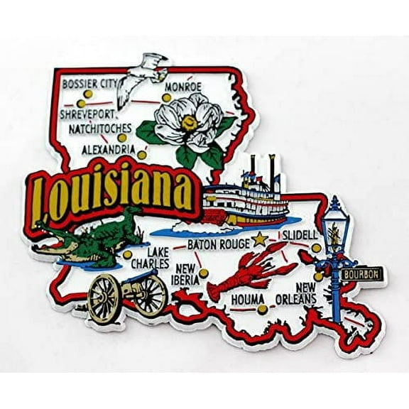 Louisiana State Map and Landmarks Collage Fridge Collectible Souvenir Magnet FMC