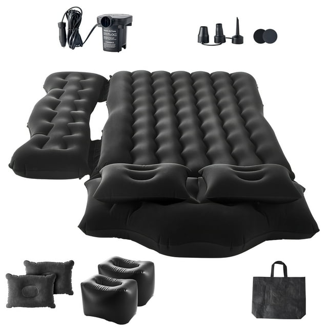 KFFKFF Car Air Mattress, Inflatable Back Seat Car Camping Mattress, Flocking Travel Beds, Durable Portable Sleeping Pad with Air Pump, 2 Pillows, Nozzle, Carry Bag