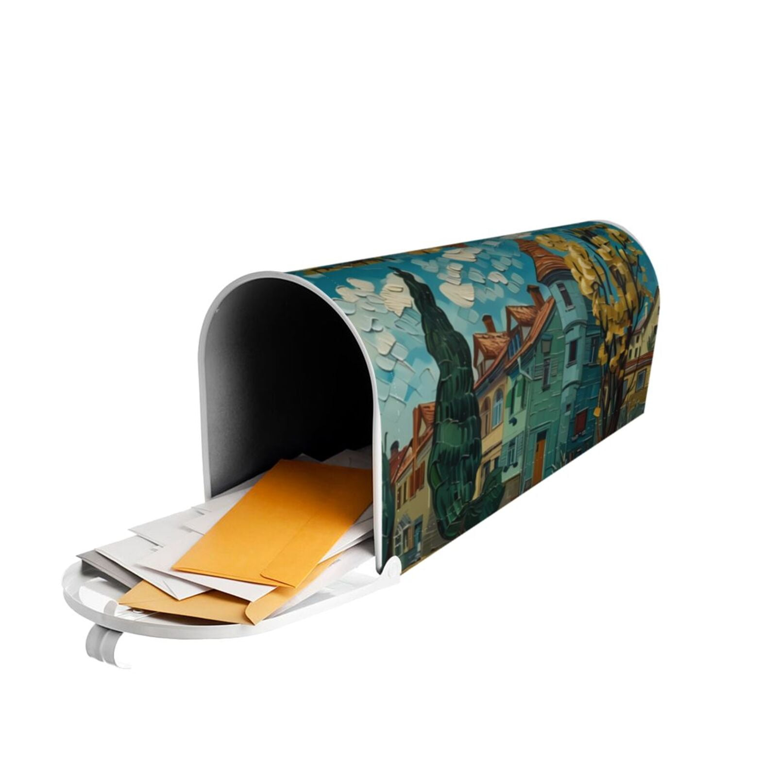 Gukieu Impressionist Village Sky Print Magnetic Mailbox Cover, Sun-proof and Waterproof Home Yard Mailbox Cover-21x18 in