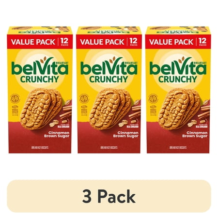 (3 pack) belVita Breakfast Bars Biscuits, Cinnamon Brown Sugar, Value Pack, 12 Packs