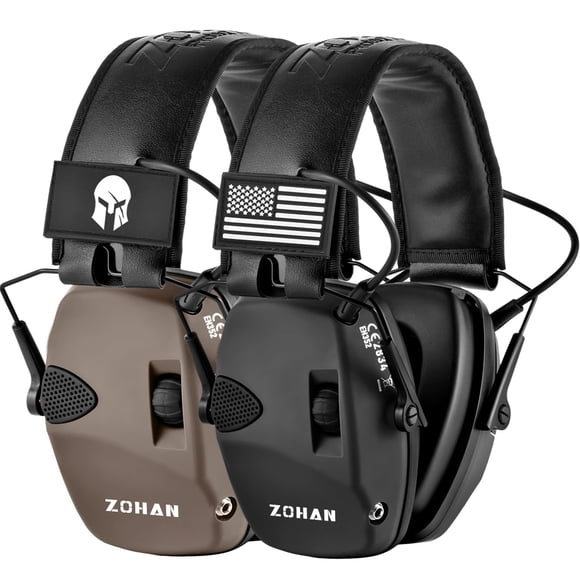 ZOHAN Cache-Oreilles Électroniques de Tir avec Patchs, Lot de 2 Protection Auditive pour Tireurs, Réduction de Bruit NRR 23dB, Protection des Oreilles pour Portée de Pistolet Écouteurs