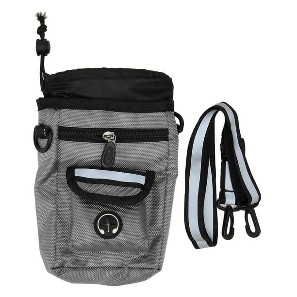 Bolsa de golosinas para perros con soporte para bolsa para excrementos, bolsa de aperitivos para entrenamiento de mascotas con manos libres de gran capacidad y cinturón ajustable, color gris