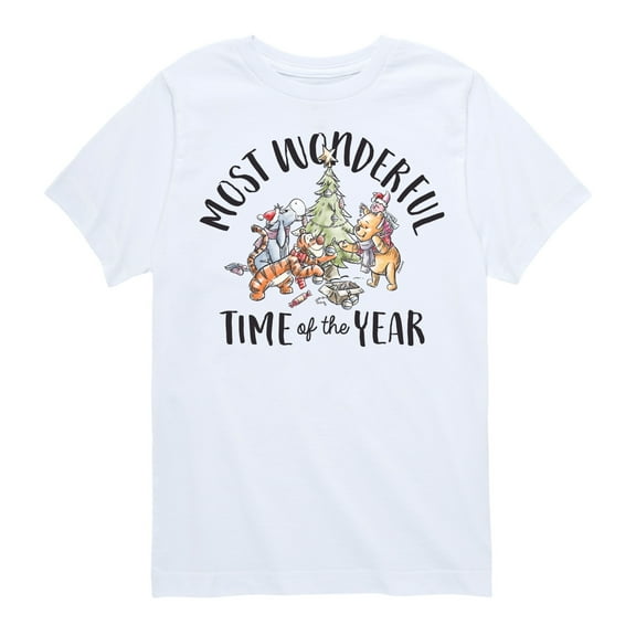 Disney Winnie The Pooh - Christmas Most Wonderful Time of the Year - Toddler & Youth Short Sleeve T-Shirt