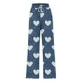 thumbnail image 6 of YueHuiYing Women's Casual Loose Faux Denim Print Drawstring Wide Leg Pants Lightweight Comfort Bottoms For Women Trendy Daily Wear And Street Style Outfit, 6 of 6
