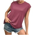 thumbnail image 2 of Tbopshirt Women Casual Short Sleeve Short Sleeve Solid Pullover Blouse T-shirt Tops Loose, 2 of 4