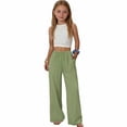 thumbnail image 4 of ZLBDYG Teen Girls Cotton Linen Pants High Waisted Straight Wide Leg Palazzo Pants Kids School Solid Pleated Trousers Summer Clothes, 4 of 9