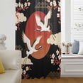 thumbnail image 5 of Japanese Style Sheer Curtains 45 Inches Long, Modern Cranes Cherry Flower Wave Red Brown Light Filering Curtains, Breathable Simi Curtain Privacy Drapes for Kitchen Bathroom Small Window Treatment, 5 of 9