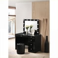 thumbnail image 4 of Vanity Stool, Glam Contemporary Round Swivel Button Tufted for Vanity Set | Black | Fabric, 4 of 5