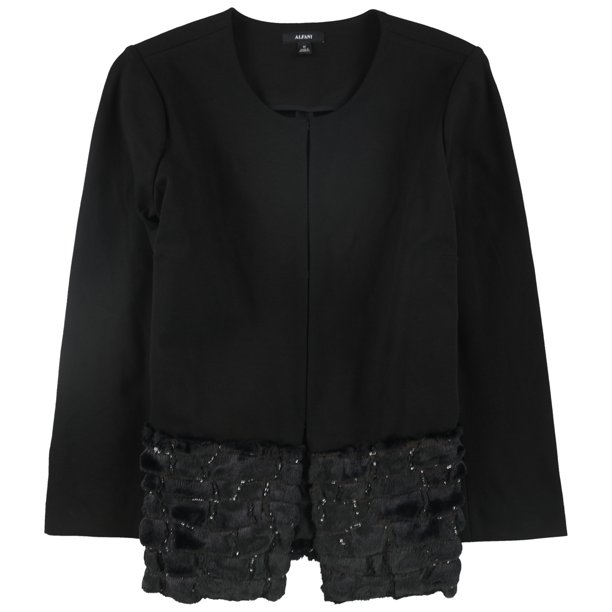 Chaqueta Alfani con dobladillo de piel sintética para mujer, negro, grande