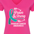 thumbnail image 4 of Inktastic Ovarian Cancer Awareness Brave and Strong with Arrows Women's V-Neck T-Shirt, 4 of 5
