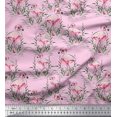thumbnail image 1 of Soimoi Pink Silk Fabric Grass & Flamingo Bird Print Sewing Fabric Yard 42 Inch Wide, 1 of 3