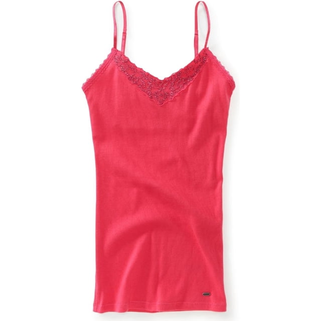 Aeropostale Mujeres Mettallic Lacev-cuello Cami Tank Top, Rosa, Pequeño Aeropostale Cami
