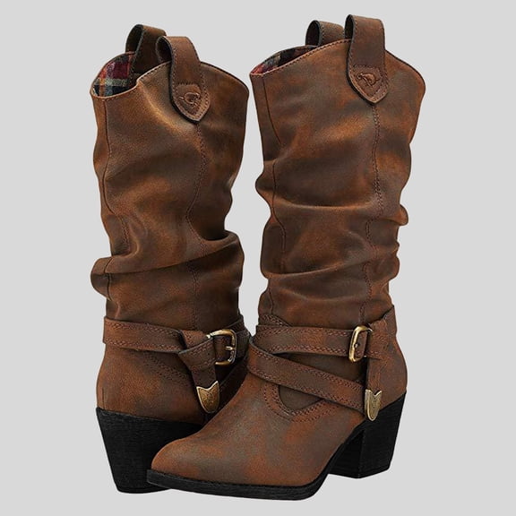 Women's Mid Calf The Western Boots Fashion Cowboy Boots For Women Chunky Low Heel