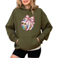 thumbnail image 2 of Disco Volleyball Coquette Bow Hoodie for Women & Girls Game Day, Army Green Hoodie, M, 2 of 8