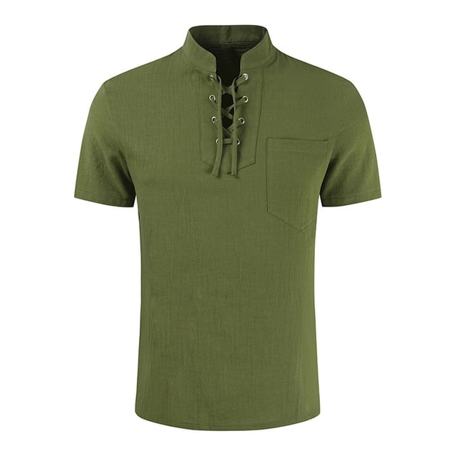 pstuiky Mangas cortas para hombre, Camisa informal de manga corta con cuello alto y cómoda para hombre camisas casuales para hombre m