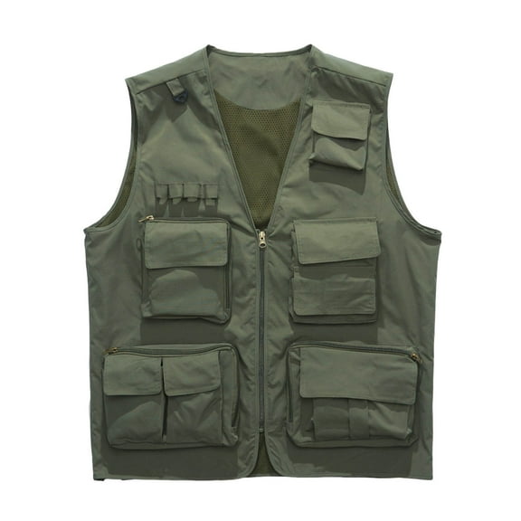 Men's Lightweight Outdoor Vest Breathable V Neck Sleeveless Zip Up Jacket With Multiple Pockets For Hiking Fishing Casual Wear