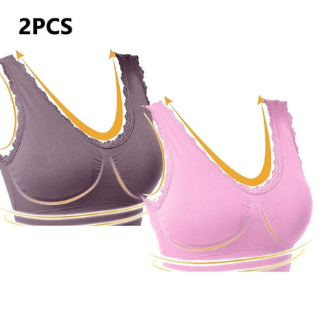 2 Pack Sports Bras for Women Plus Size Lace No Underwire Seamless Bralette Solid Color Push Up High Support No Underwire Bras Full Coverage Wireless Vest Underwear Everyday Bra My Orders