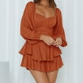 thumbnail image 2 of Moda mujer cuello cuadrado sólido manga larga volantes vendaje monos cortos Pompotops ulkah941175, 2 of 8