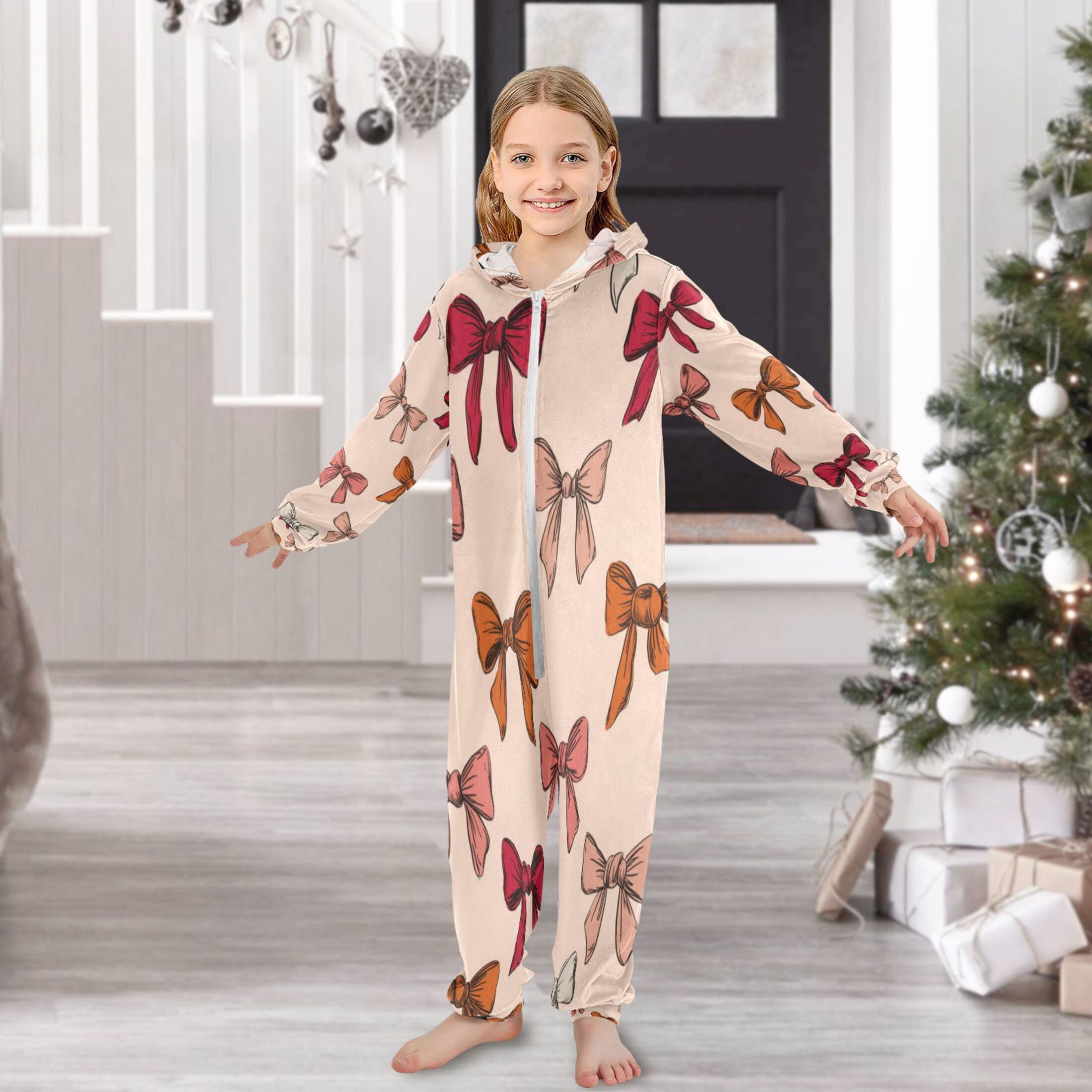 Vzayyk 4T-14Y Size Aviliable Cozy One-Piece Footless Sleeper Pajama Bow Vector