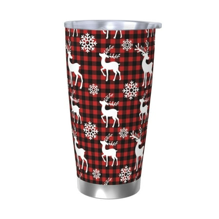 

KLL Plaid Reindeer Snowflakes Print 40oz Stainless Steel Insulated Car Cup with Spillproof Lid - Keep Your Drink Hot or Cold on the Go-Without Straw