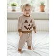 thumbnail image 5 of Loicainy Baby Toddler Boy Girl Halloween 2Pcs Pants Outfits Sets 3 6 12 18 24 Months 2T 3T 4T Long Sleeve O Neck Pumpkin Embroidery Tops Striped Pants Clothes Set, 5 of 9