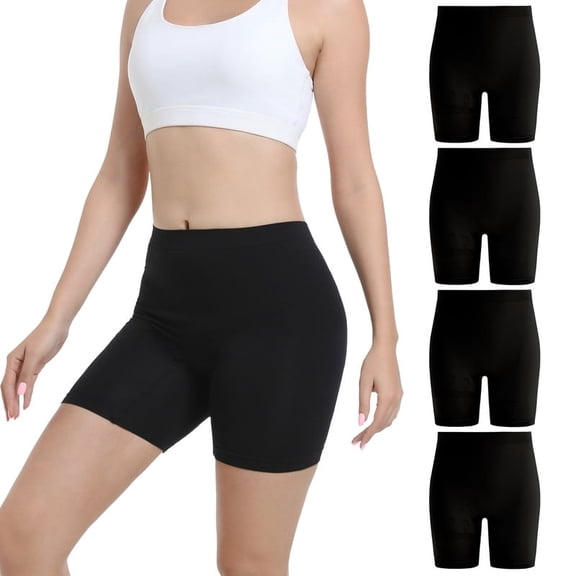 Eternal Blue Love High Waisted Slip Shorts for Women, 6.7" Inseam Anti-Chafing Under Dress Shorts 4-Pack(L,Basics)