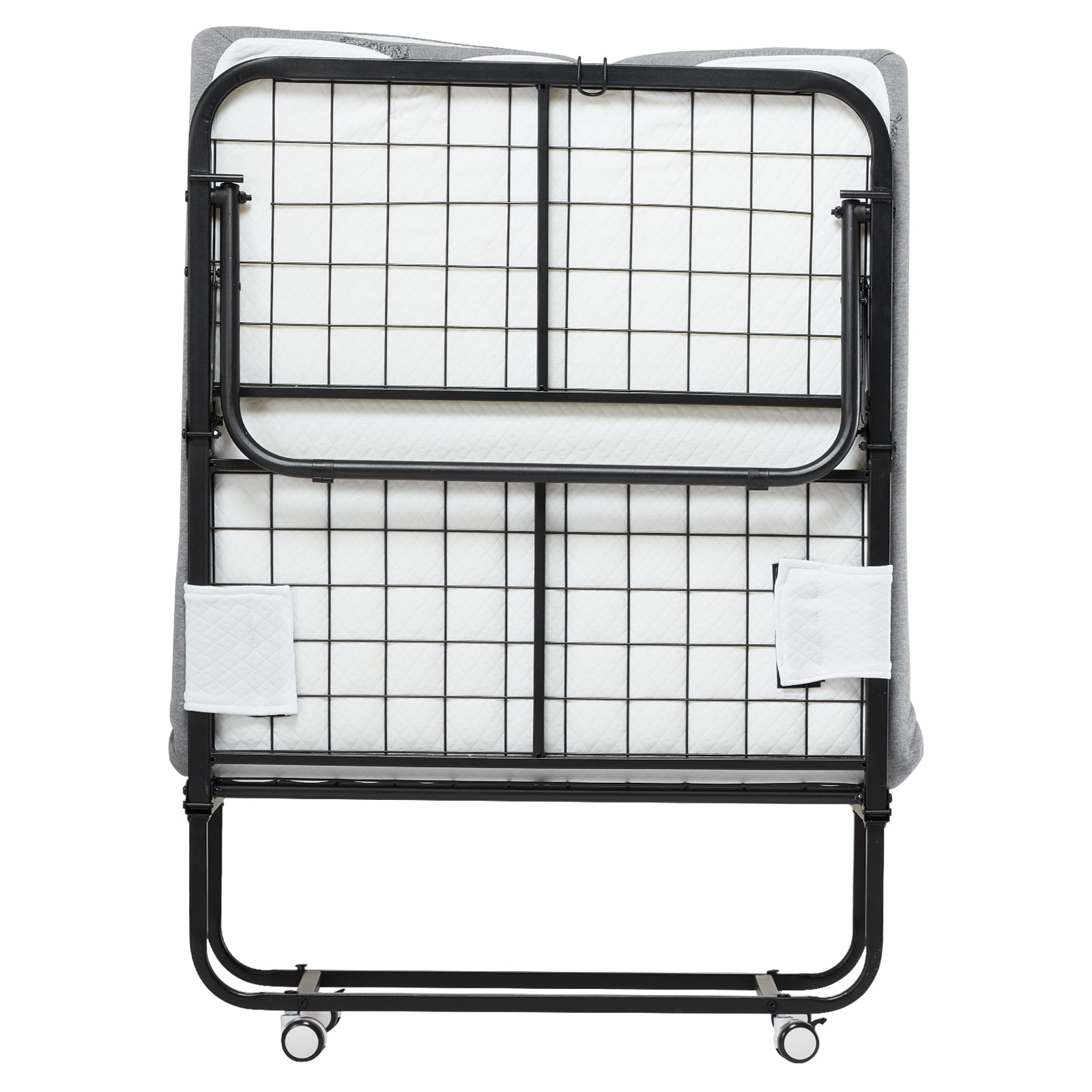 KFFKFF Collapsible Bed, Dimensions 31 in x 75 in, Comes with 4 in Mattress, Twin Size Retractable Bed Featuring Robust Metal Structure & Memory Foam Mattress, Movable Twin Retractable Bed