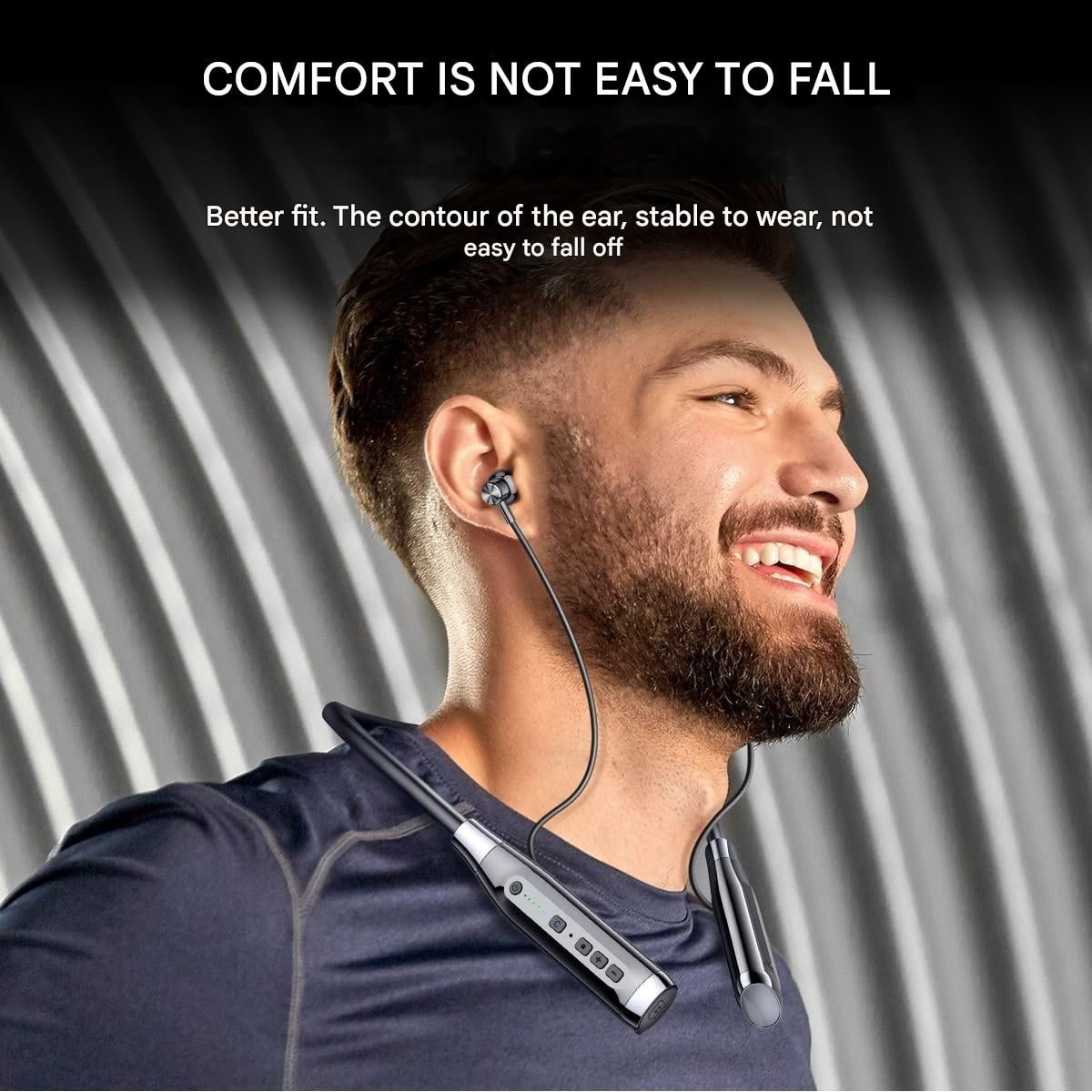 Wireless Bluetooth Headphones With TF Card Slot, 100H Playtime Neckband Earphones for Sports, Home Office, Video Conference (Black)